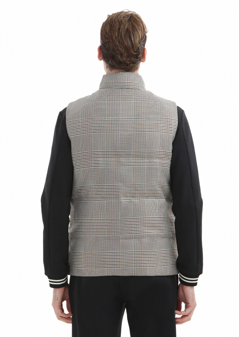 Kahverengi Regular Fit Dik Yaka Casual Dokuma Spor Yelek - 6