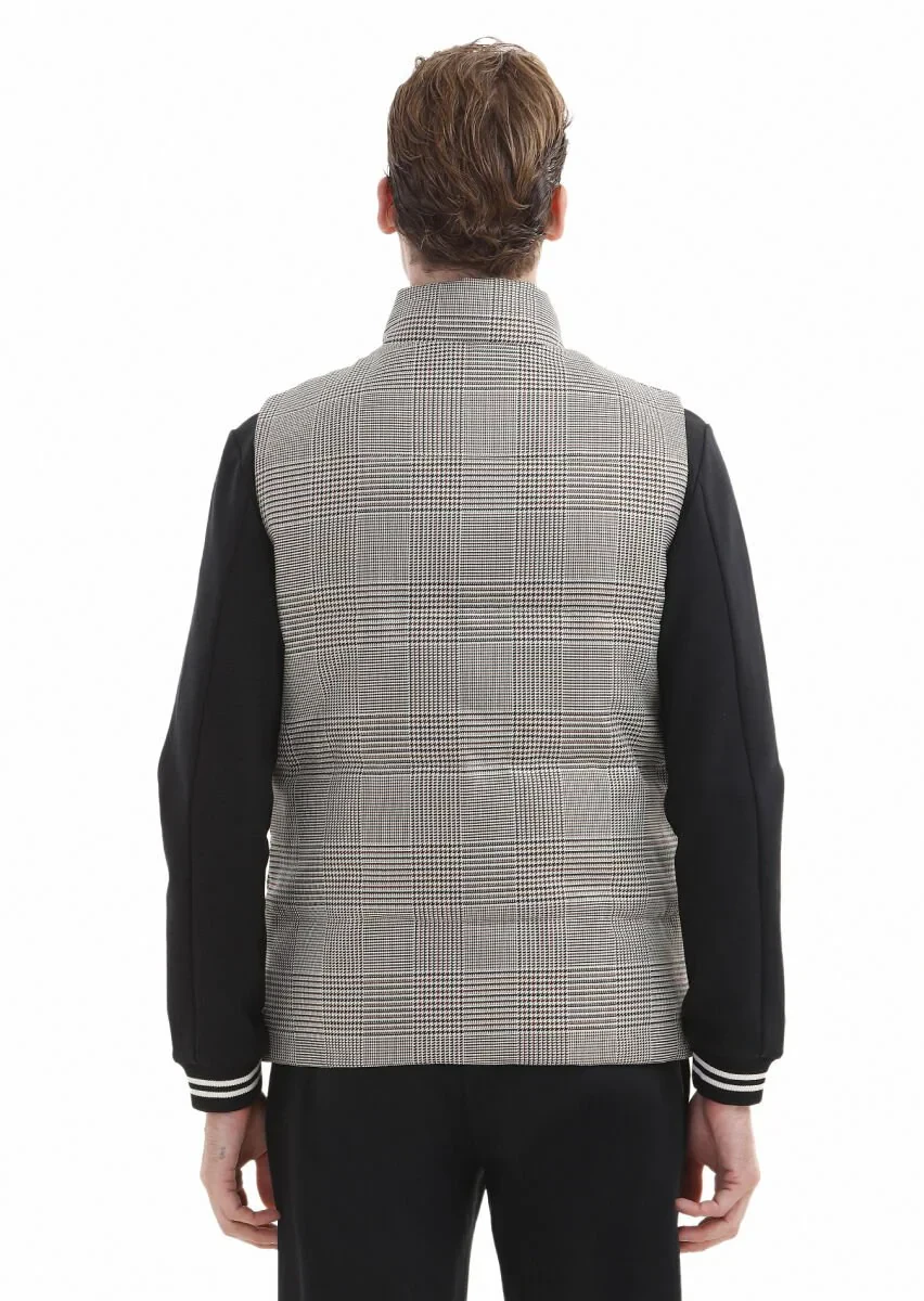Kahverengi Regular Fit Dik Yaka Casual Dokuma Spor Yelek - 6