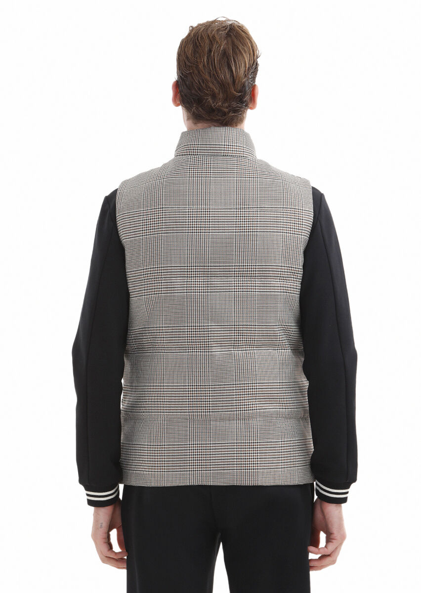 Kahverengi Regular Fit Dik Yaka Casual Dokuma Spor Yelek - 3