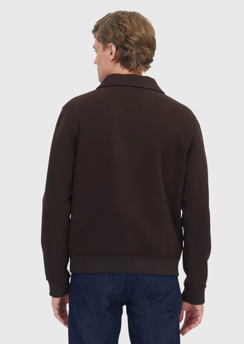 Kahverengi Regular Fit Dik Yaka Casual Örme Mont - 6