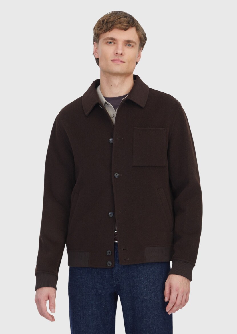 Kahverengi Regular Fit Dik Yaka Casual Örme Mont - 1