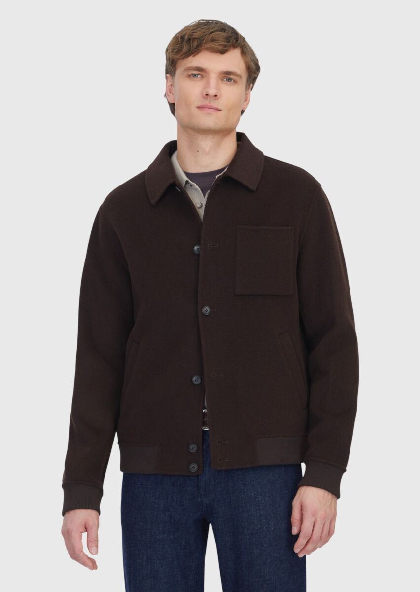 Kahverengi Regular Fit Dik Yaka Casual Örme Mont - 1