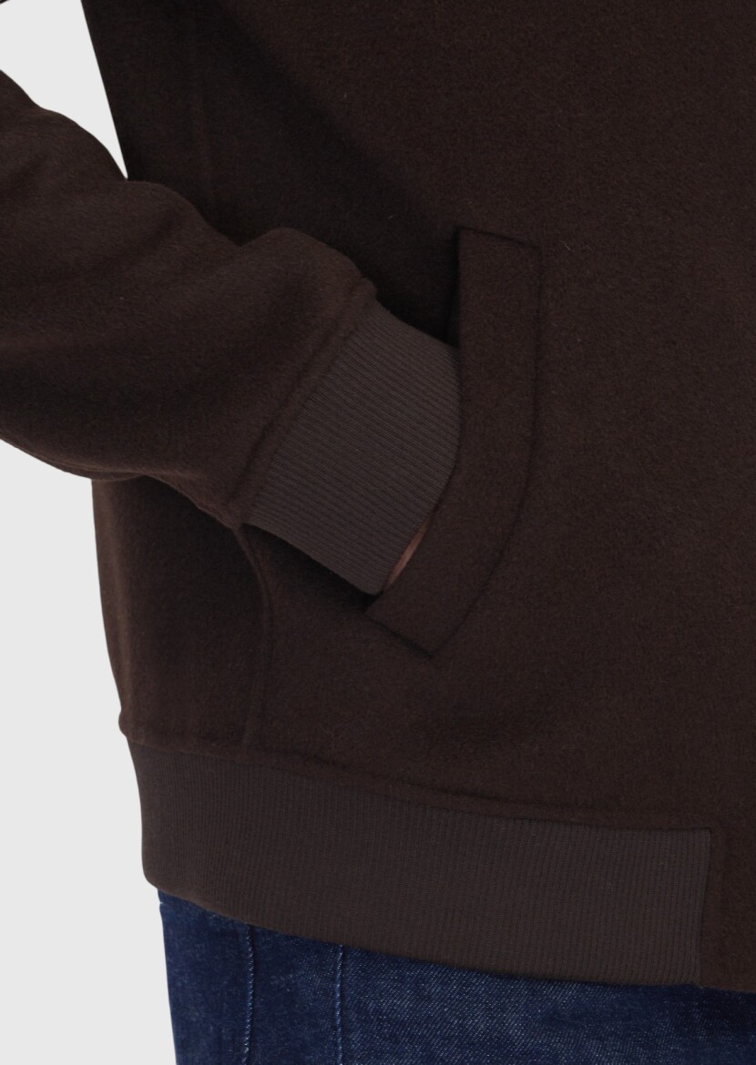 Kahverengi Regular Fit Dik Yaka Casual Örme Mont - 5