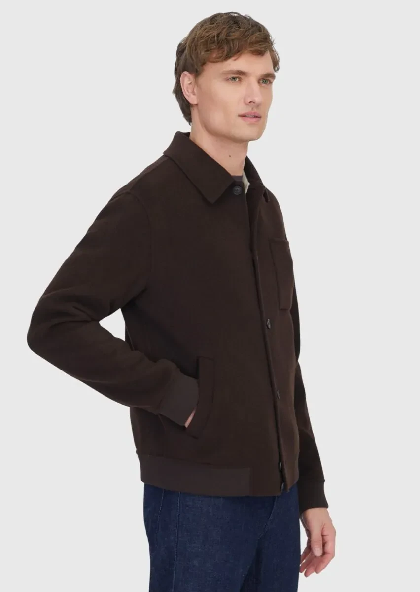 Kahverengi Regular Fit Dik Yaka Casual Örme Mont - 3