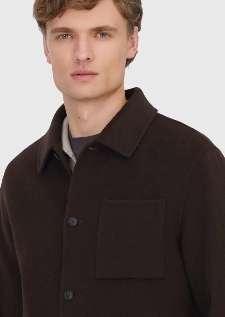 Kahverengi Regular Fit Dik Yaka Casual Örme Mont - 4