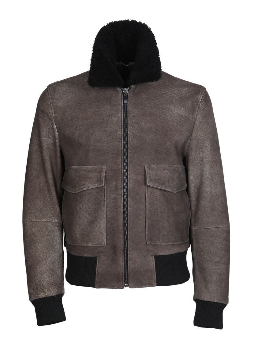 Kahverengi Regular Fit Gömlek Yaka Casual Deri Deri Mont - 6