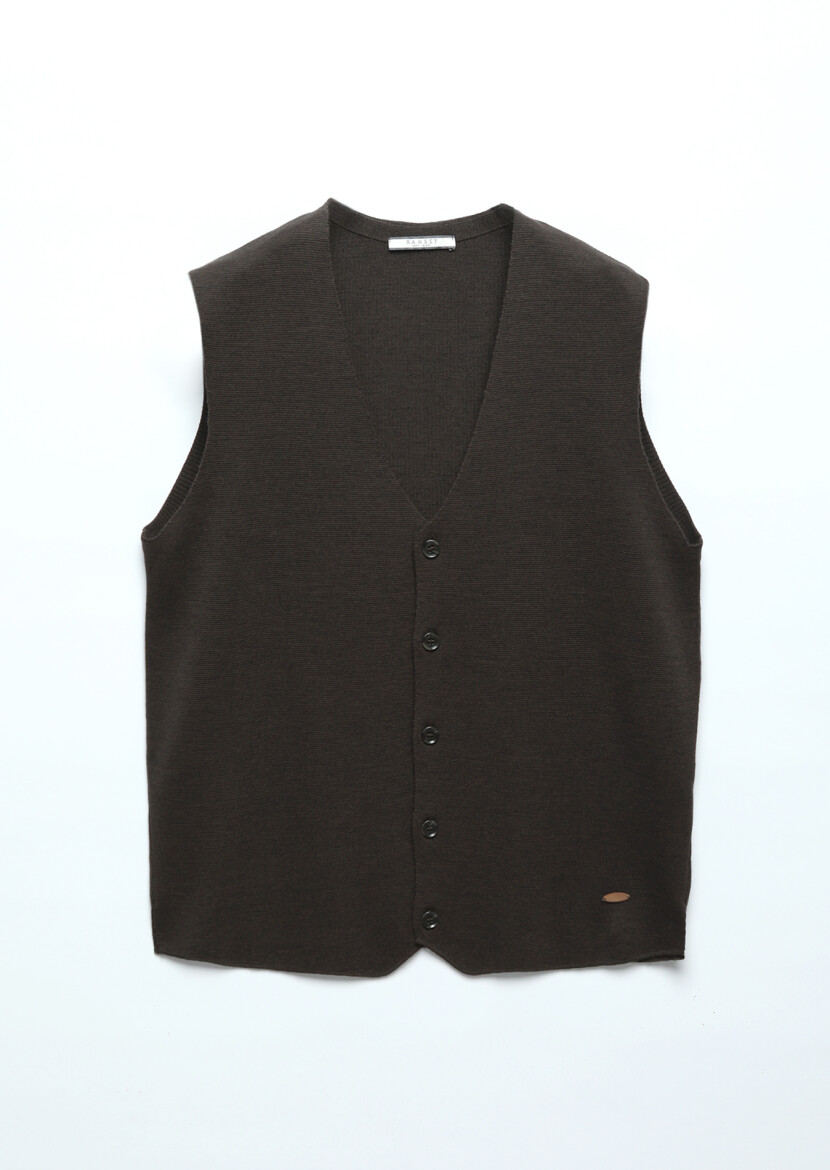 Kahverengi Regular Fit V Yaka Casual Örme Triko Yelek - 7
