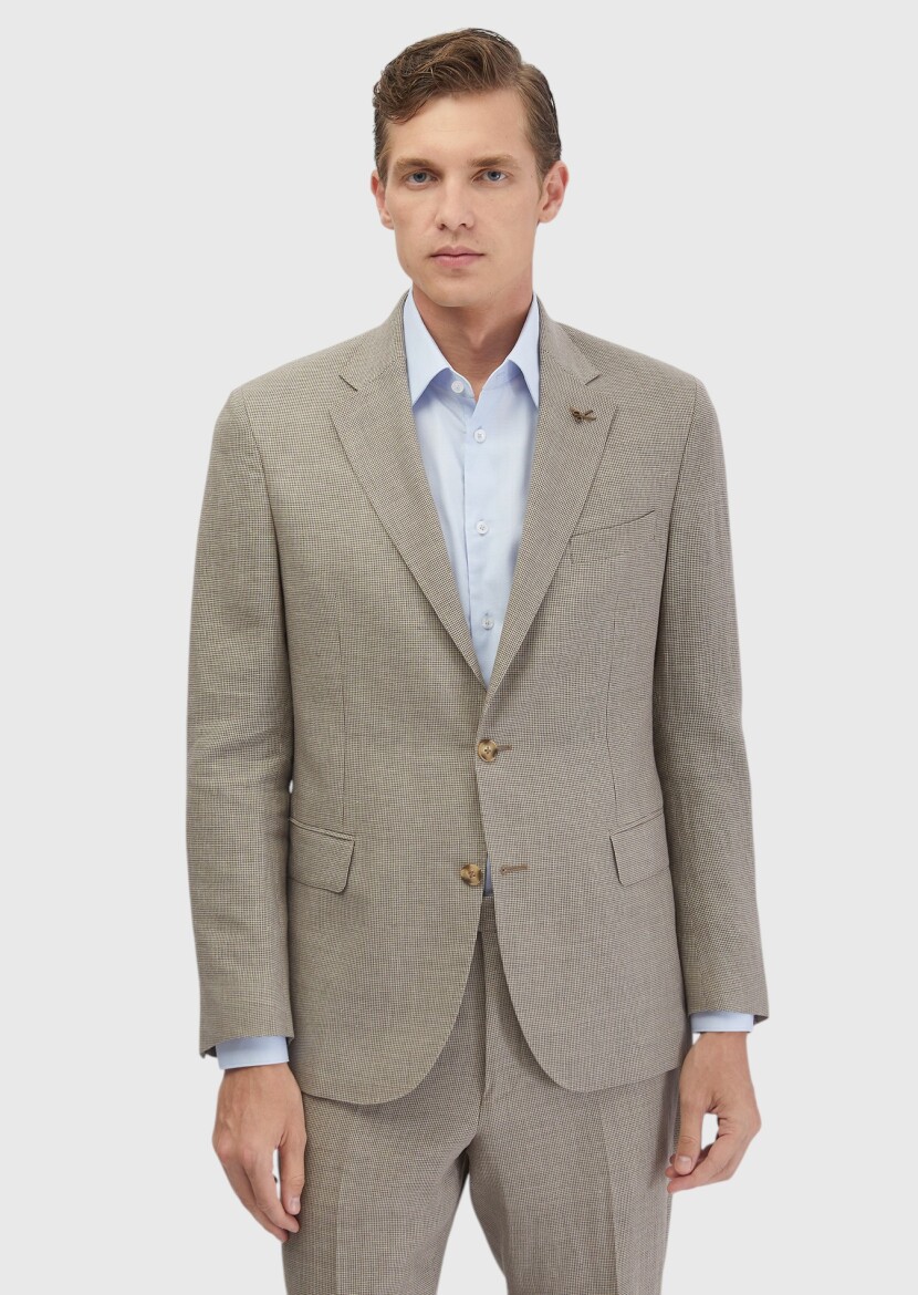 Kahverengi Zeroweight Slim Fit Yün Karışımlı Takım Elbise - 1
