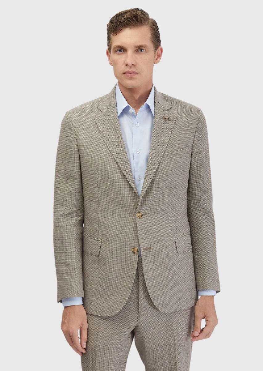 Kahverengi Zeroweight Slim Fit Yün Karışımlı Takım Elbise - 1
