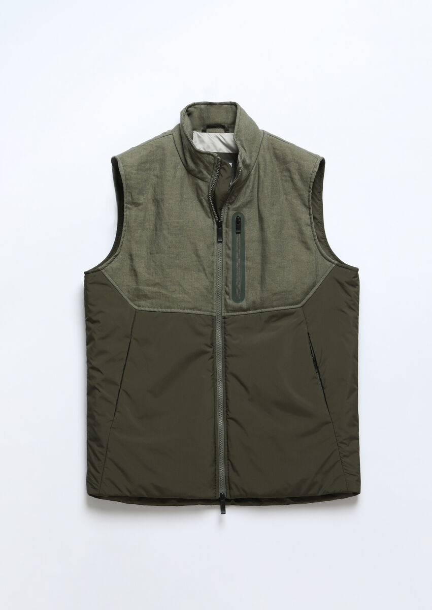 Khaki 100% Linen Weaving Puffer Vest - 9