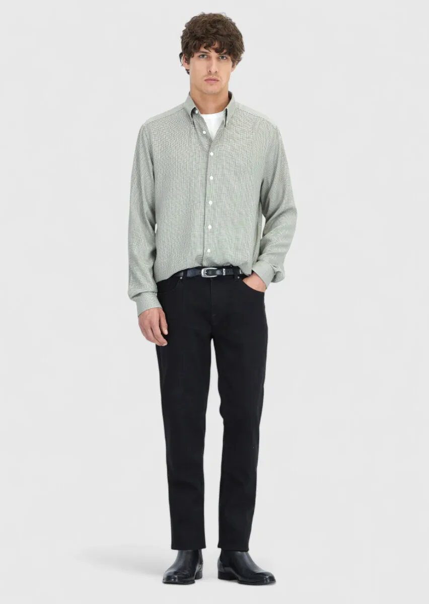 Khaki Casual Fit Weaving Casual Cotton Blended Shirt - 2
