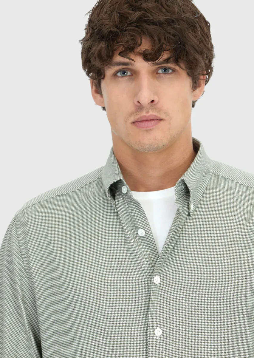 Khaki Casual Fit Weaving Casual Cotton Blended Shirt - 4