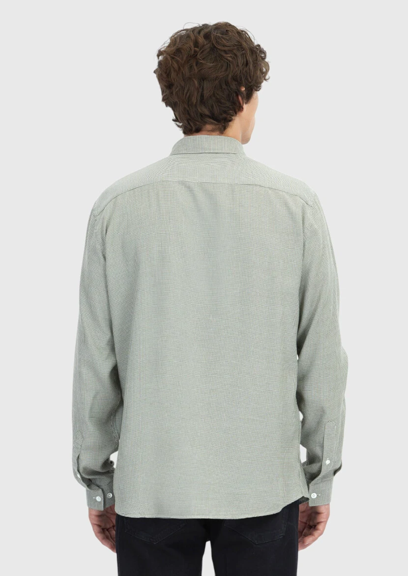 Khaki Casual Fit Weaving Casual Cotton Blended Shirt - 6