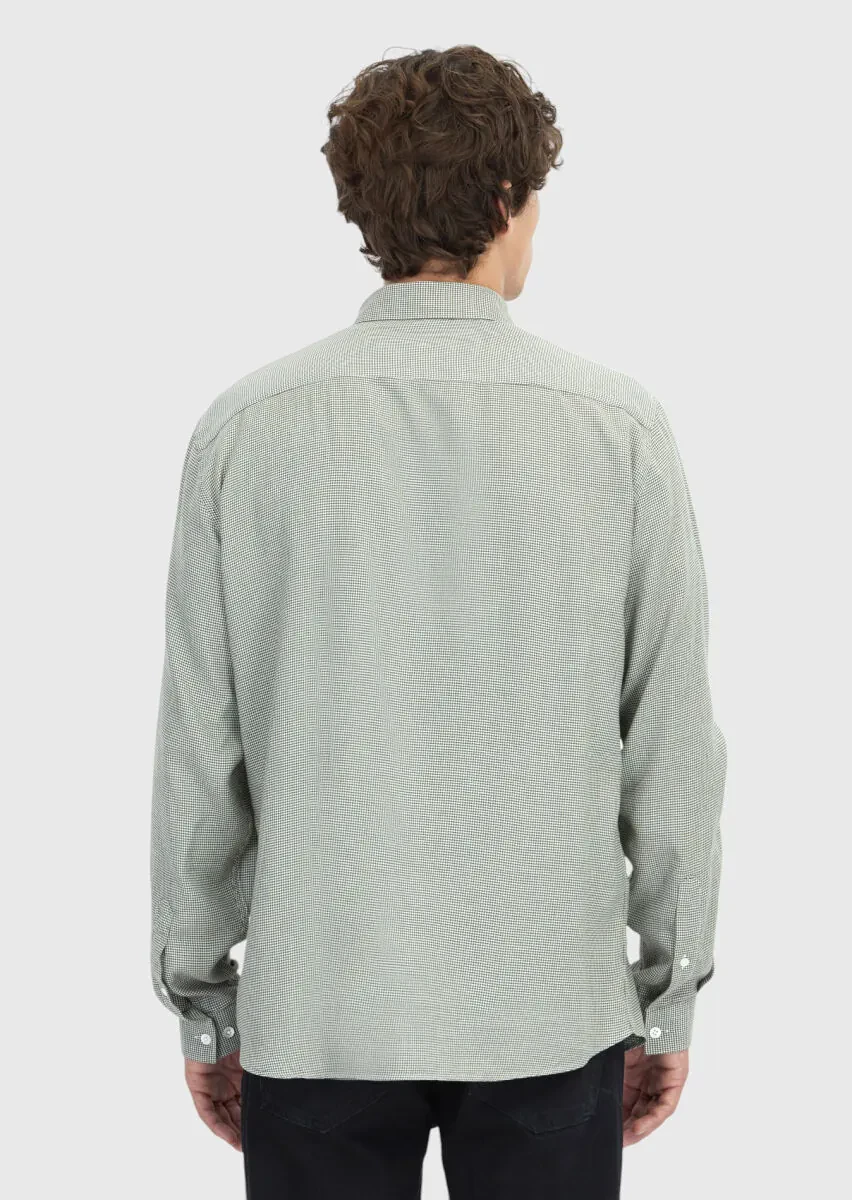 Khaki Casual Fit Weaving Casual Cotton Blended Shirt - 6