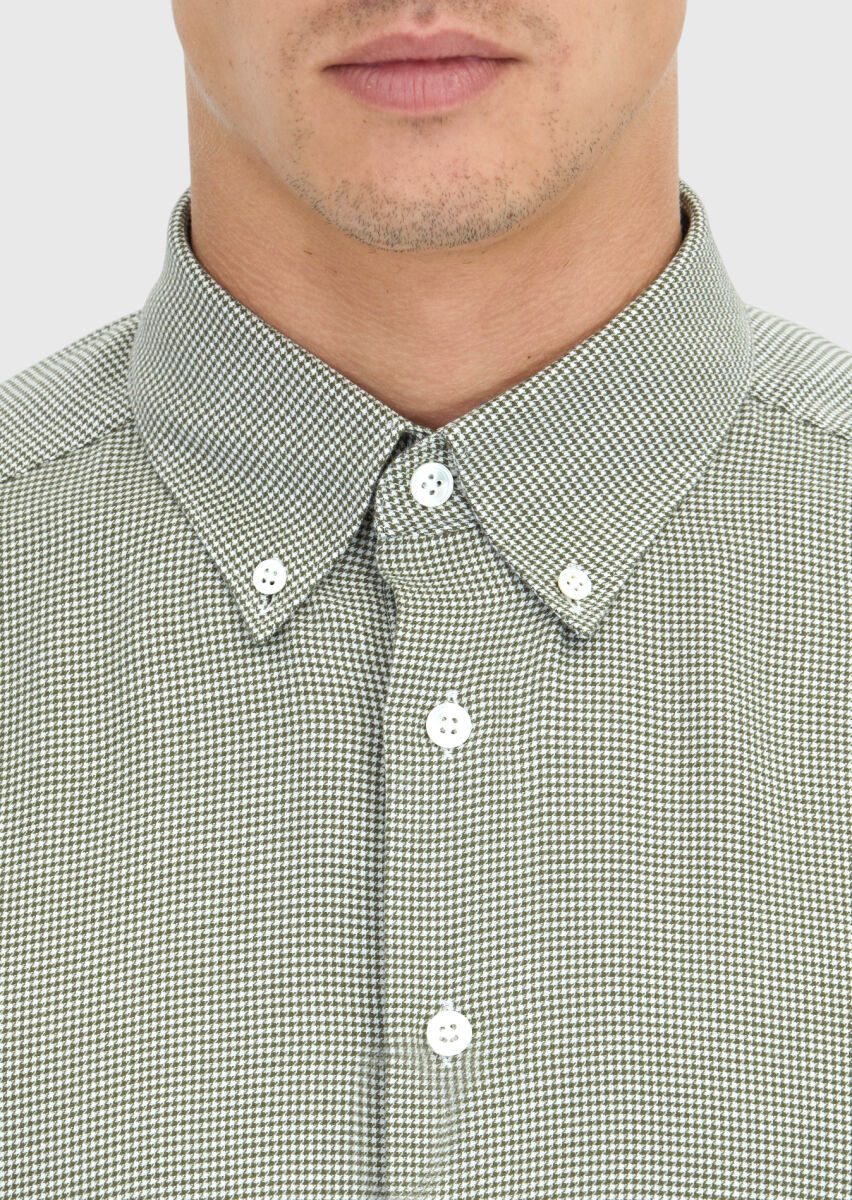 Khaki Casual Fit Weaving Casual Cotton Blended Shirt - 5