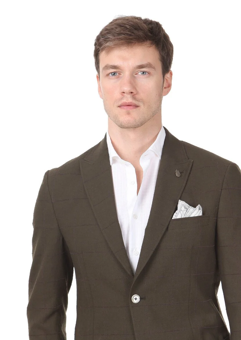 Khaki Checkered Zeroweight Slim Fit Wool Blended Jacket - 3