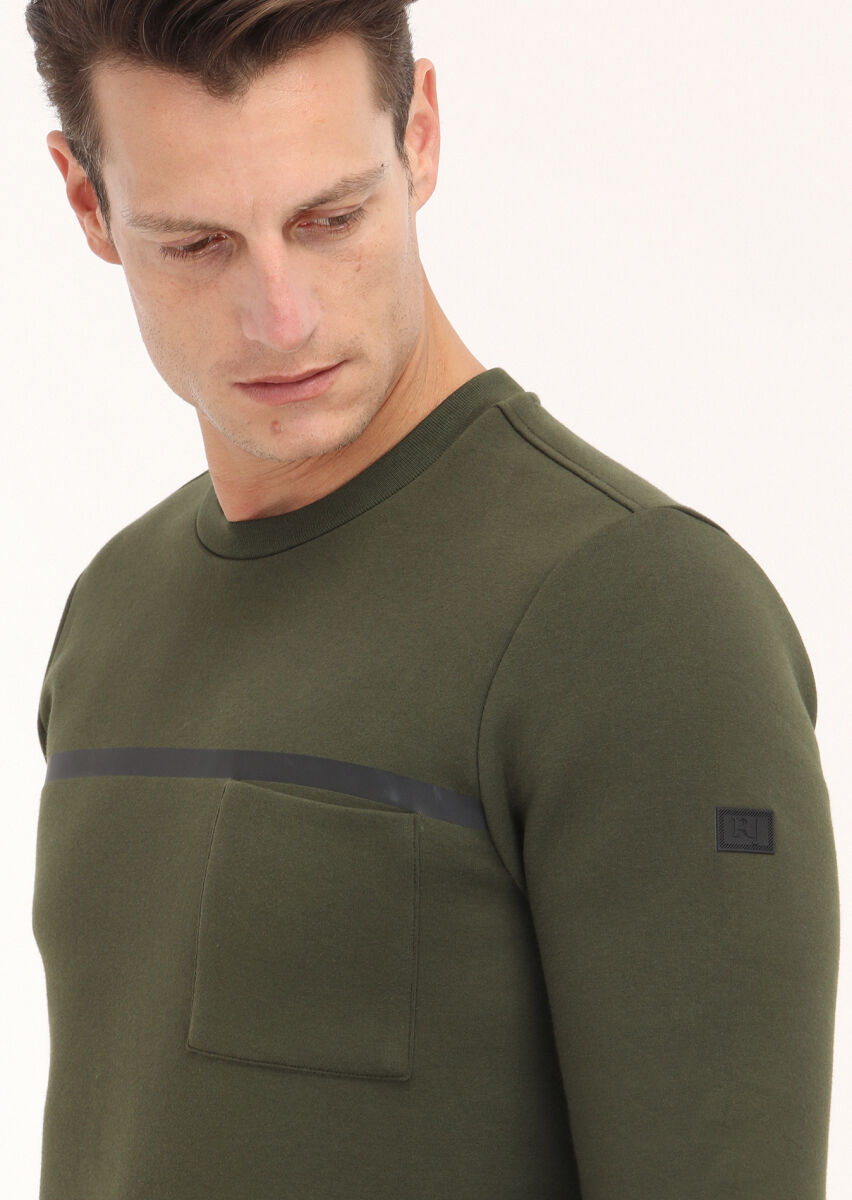 Khaki Crew Neck Plain Sweatshirt - 3