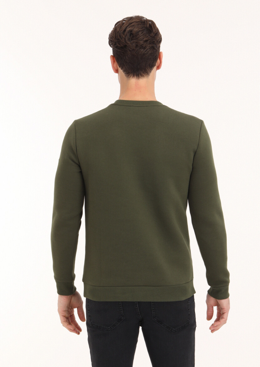 Khaki Crew Neck Plain Sweatshirt - 4