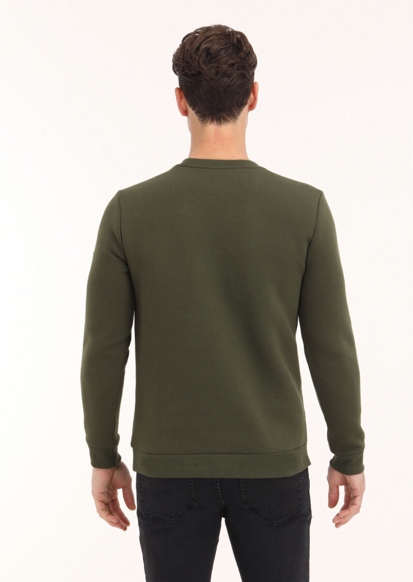 Khaki Crew Neck Plain Sweatshirt - 4
