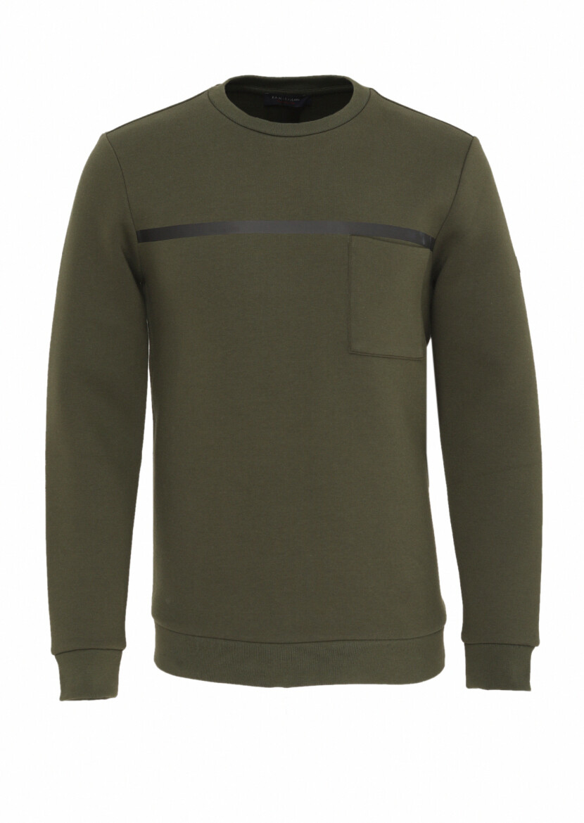 Khaki Crew Neck Plain Sweatshirt - 5