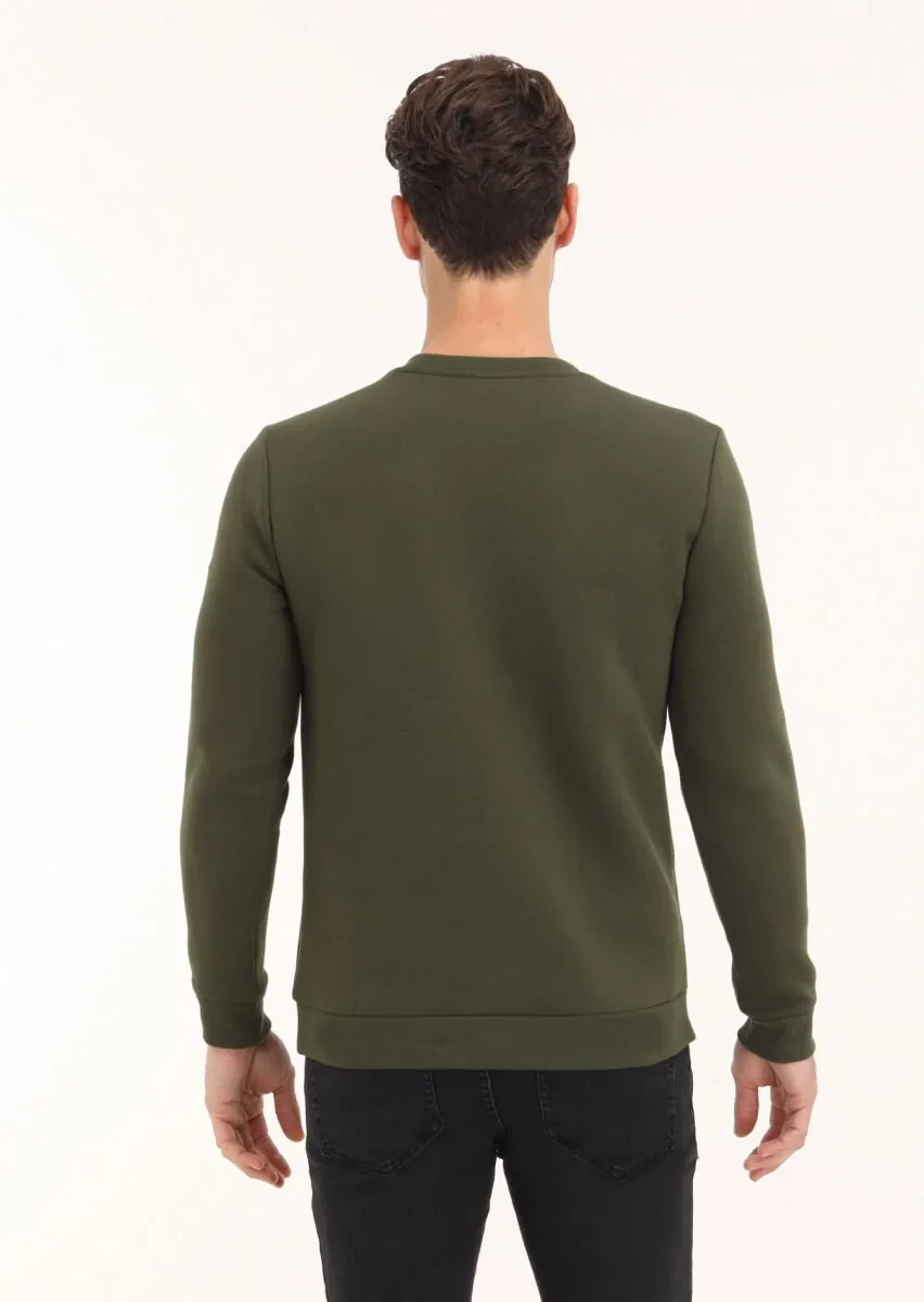 Khaki Crew Neck Plain Sweatshirt - 4