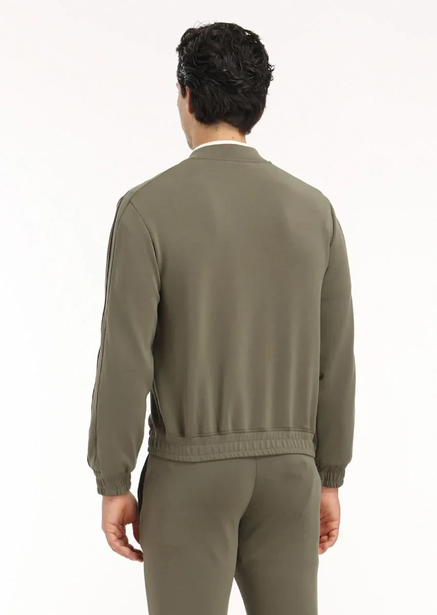Khaki Crew Neck Plain Sweatshirt - 5