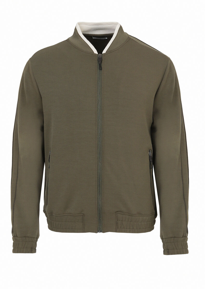 Khaki Crew Neck Plain Sweatshirt - 6