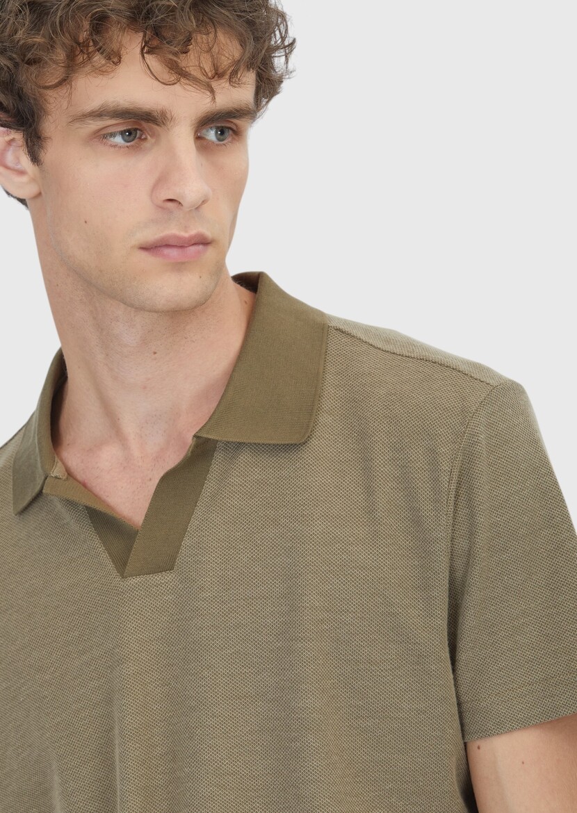 Khaki Jacquard 100% Cotton T-Shirt - 3