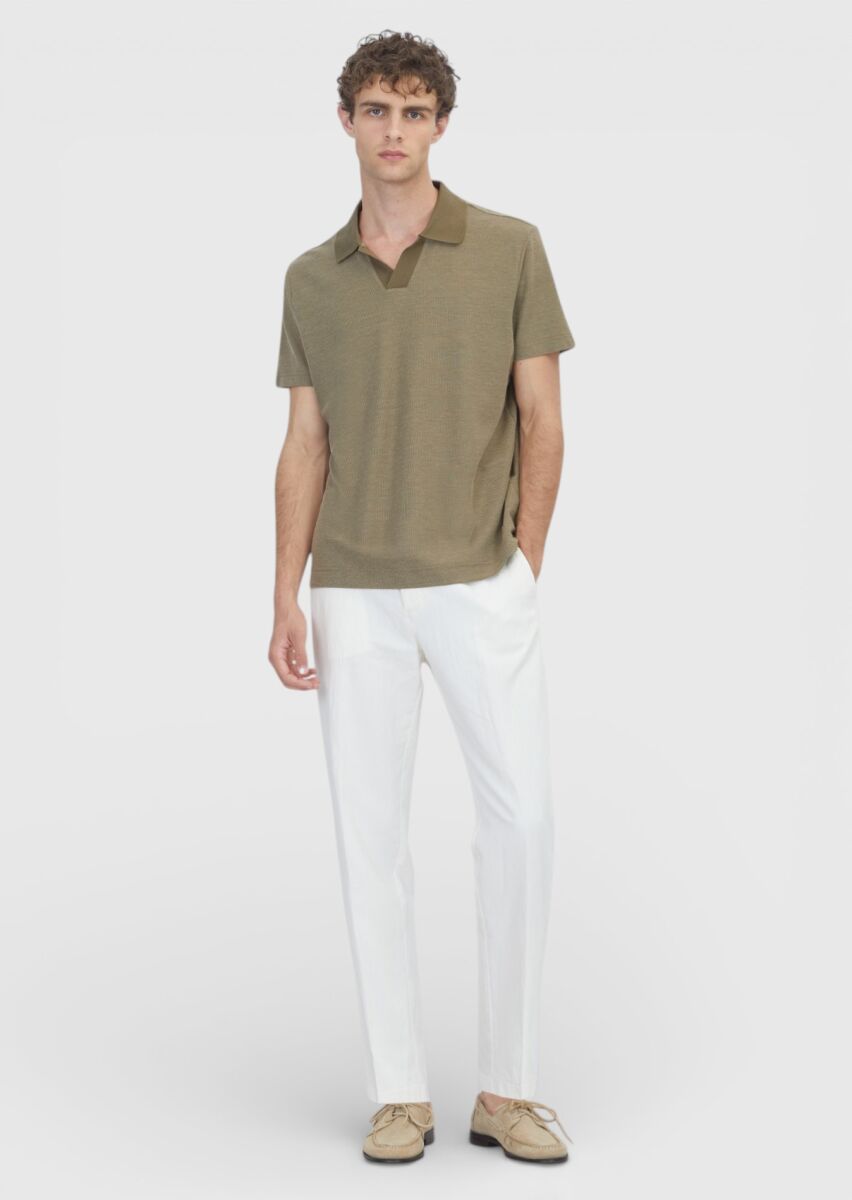 Khaki Jacquard 100% Cotton T-Shirt - 2