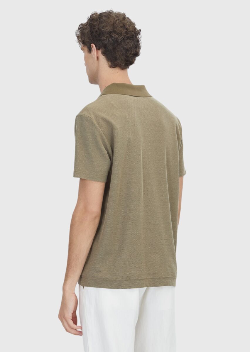 Khaki Jacquard 100% Cotton T-Shirt - 4