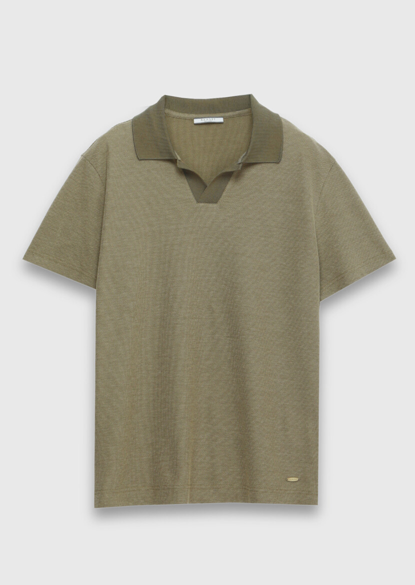 Khaki Jacquard 100% Cotton T-Shirt - 5