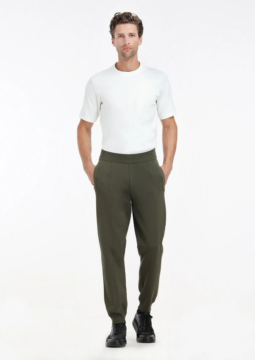 Khaki Knitting Casual Knit Pants - 1