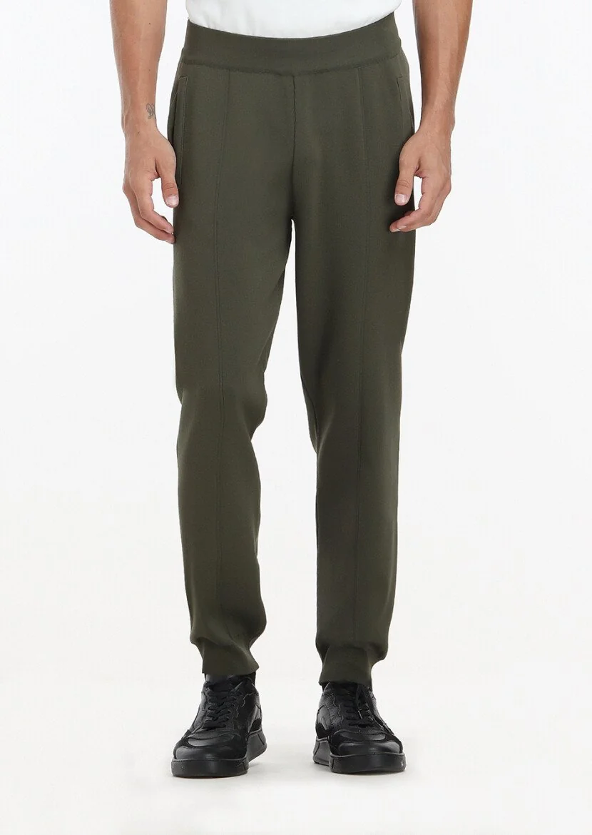 Khaki Knitting Casual Knit Pants - 2