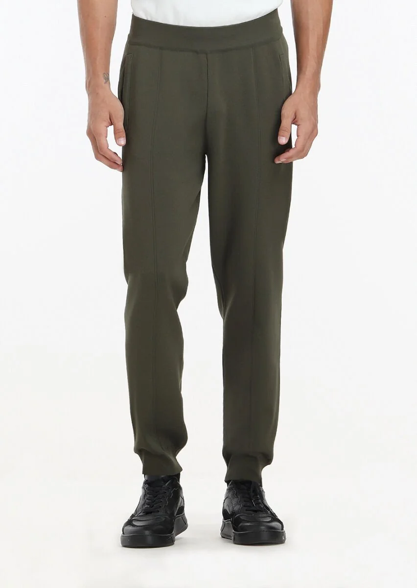 Khaki Knitting Casual Knit Pants - 2