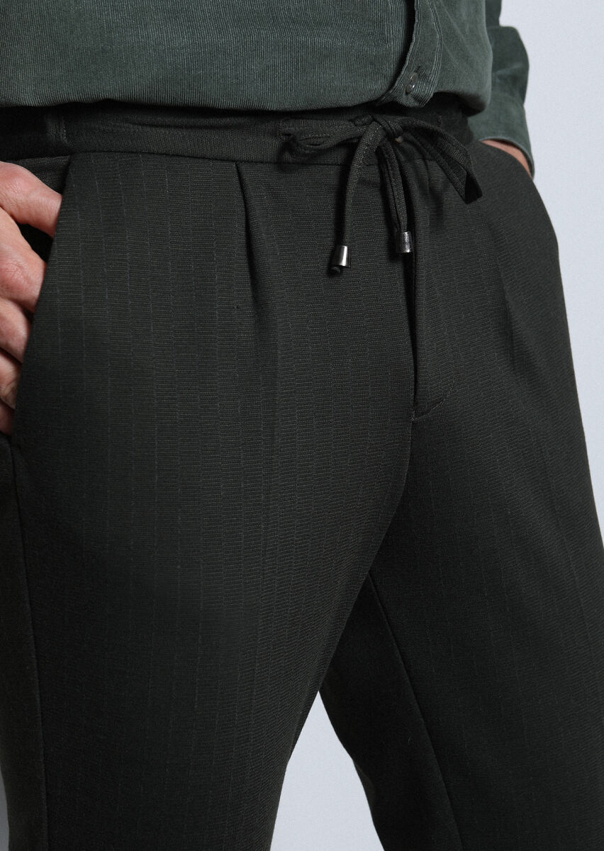 Khaki Knitting Jogging Fit Casual Trousers - 2