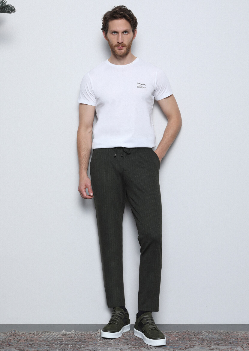 Khaki Knitting Jogging Fit Casual Trousers - 4