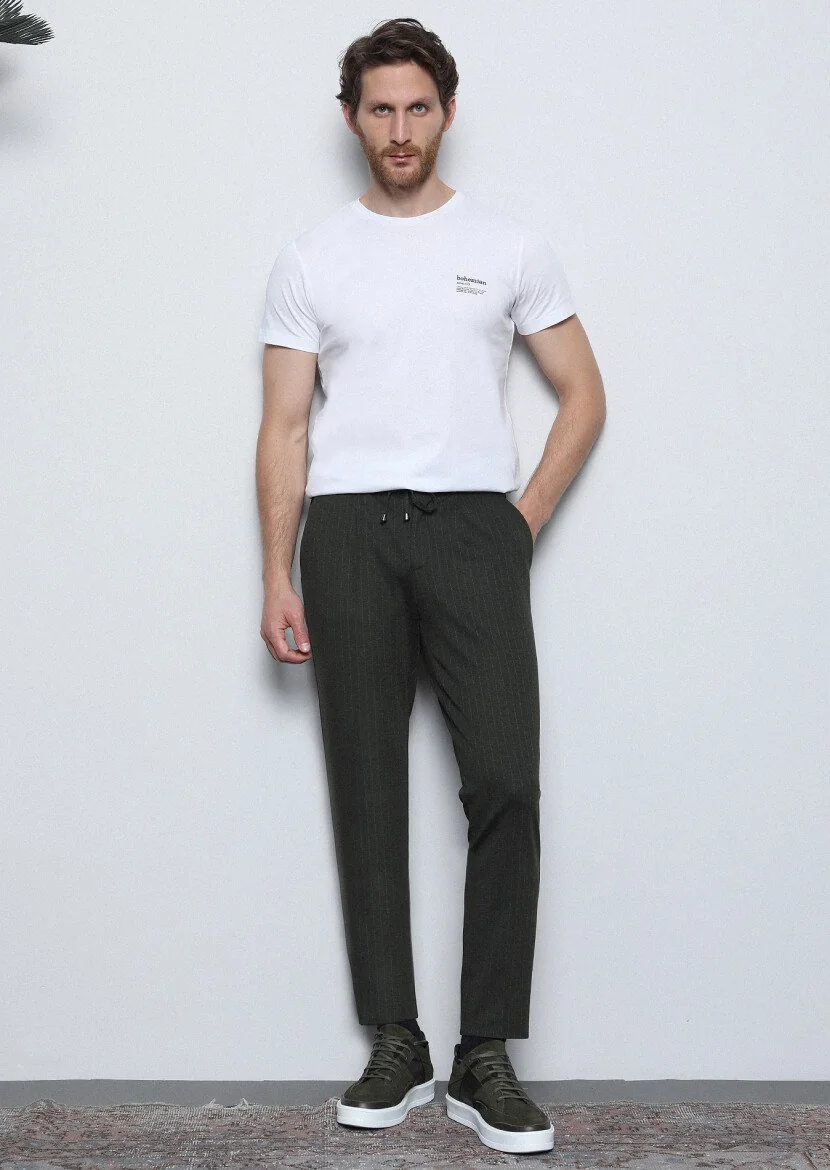 Khaki Knitting Jogging Fit Casual Trousers - 4