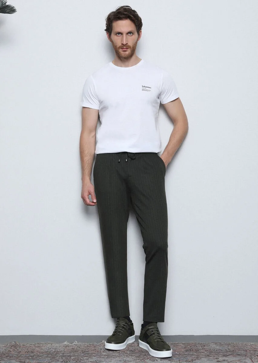 Khaki Knitting Jogging Fit Casual Trousers - 4