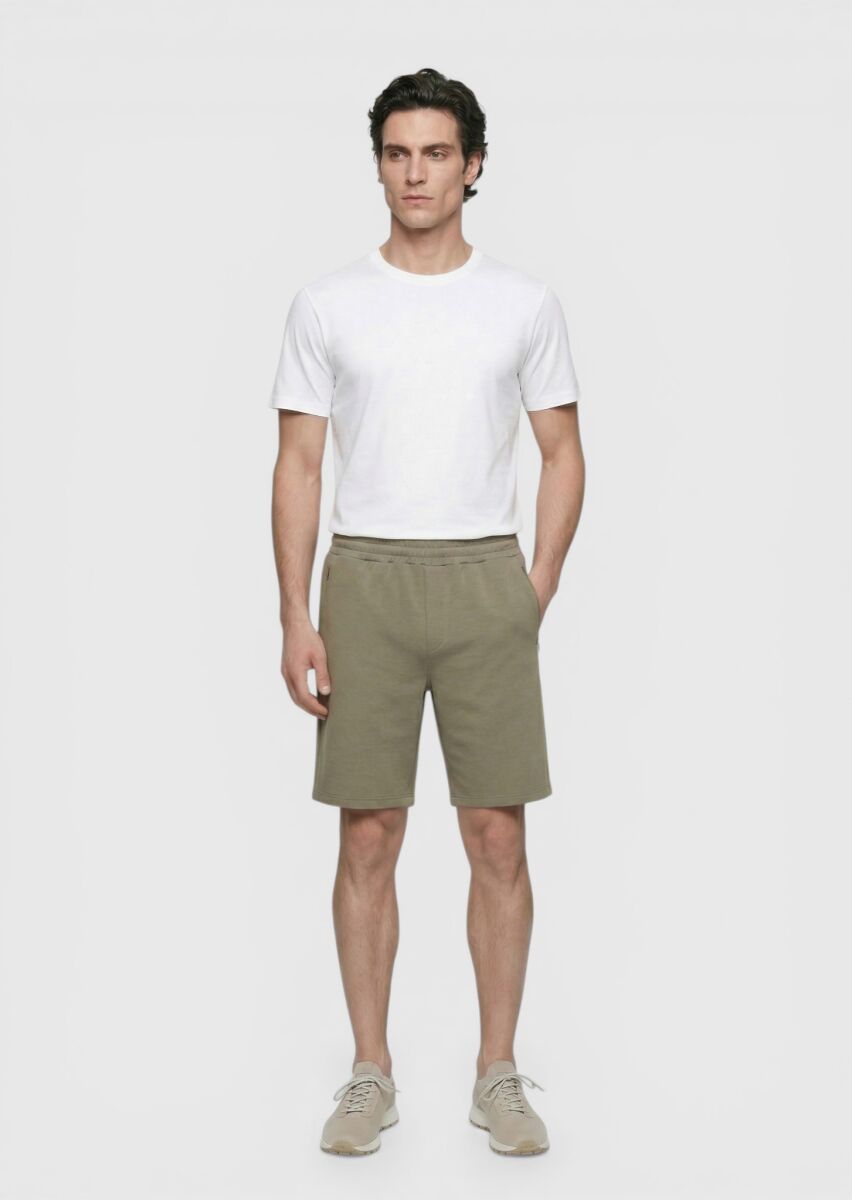 Khaki Knitting Regular Fit Casual Bermuda - 4