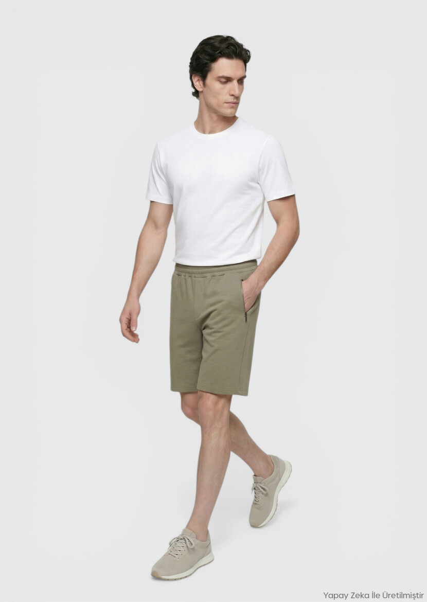 Khaki Knitting Regular Fit Casual Bermuda 