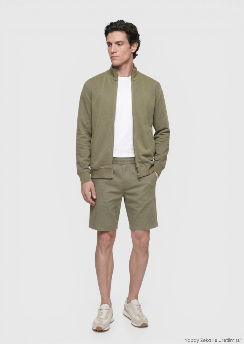 Khaki Knitting Regular Fit Casual Bermuda - RAMSEY
