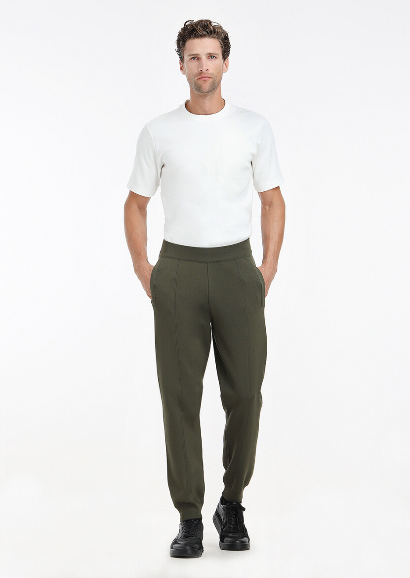 Khaki Knitting Regular Fit Casual Knit Pants - 1