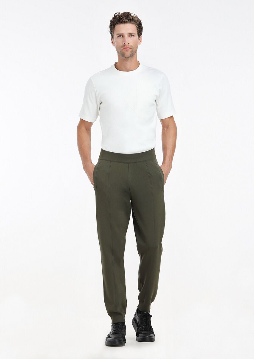 Khaki Knitting Regular Fit Casual Knit Pants - 1