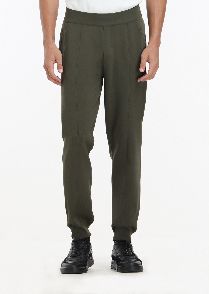 Khaki Knitting Regular Fit Casual Knit Pants - 2