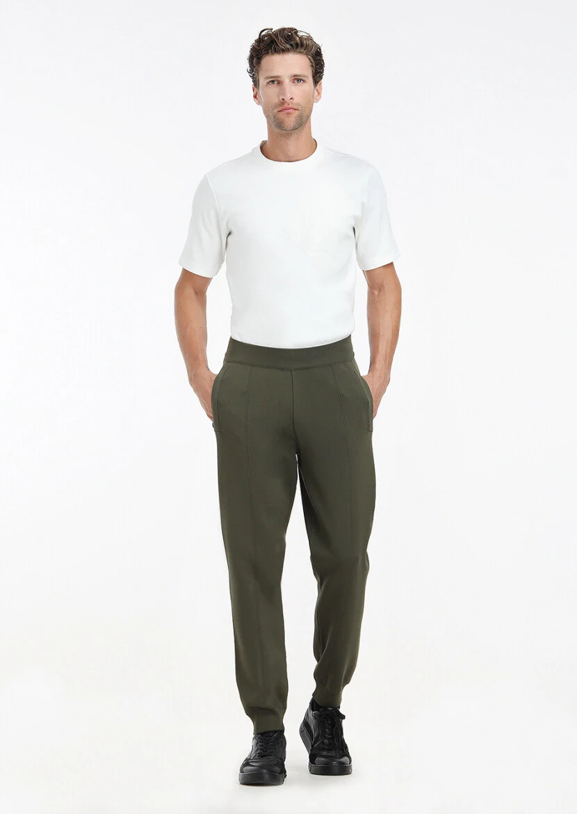 Khaki Knitting Regular Fit Casual Knit Pants - 1