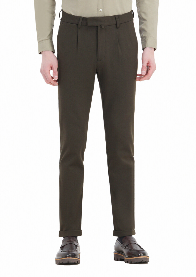 Khaki Knitting Regular Fit Casual Trousers 