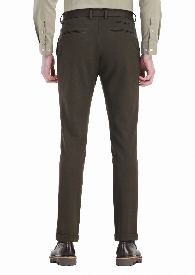 Khaki Knitting Regular Fit Casual Trousers - 4