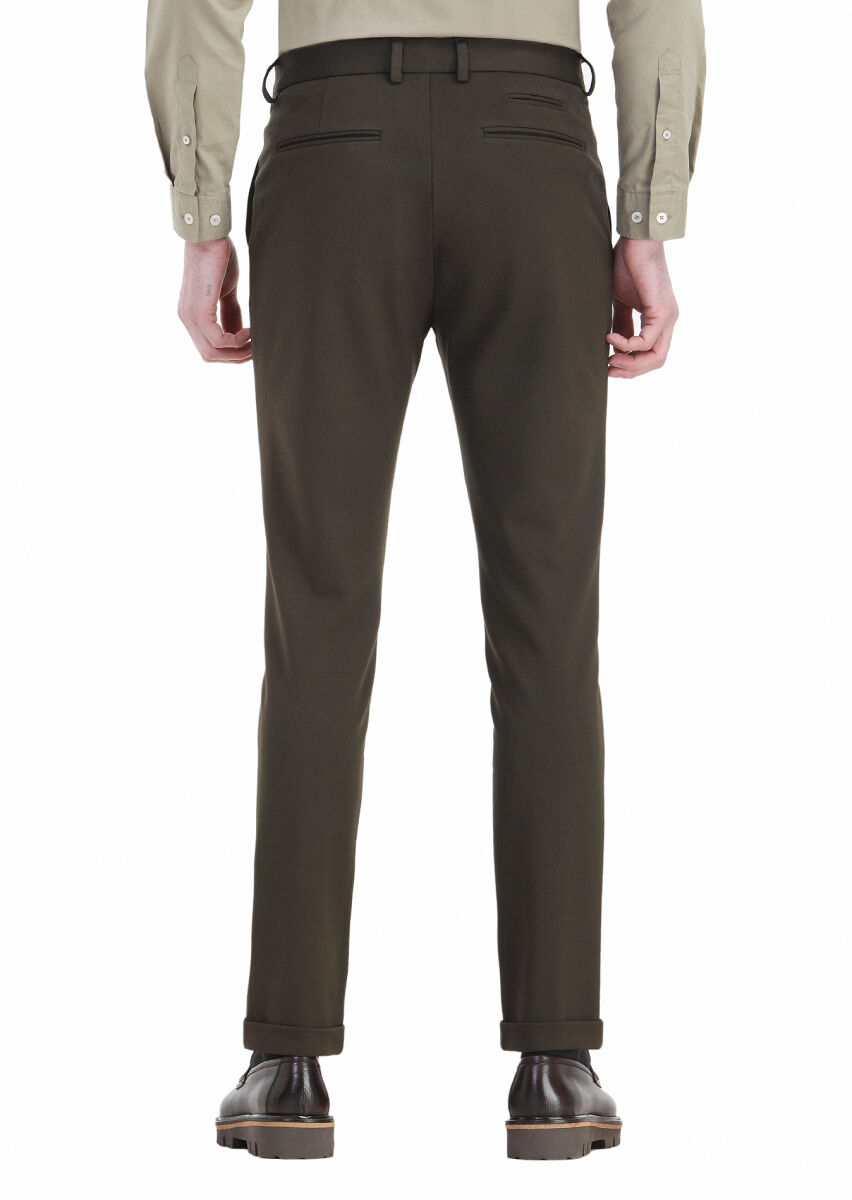 Khaki Knitting Regular Fit Casual Trousers - 4