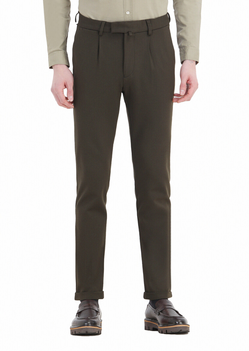 Khaki Knitting Regular Fit Casual Trousers - 2