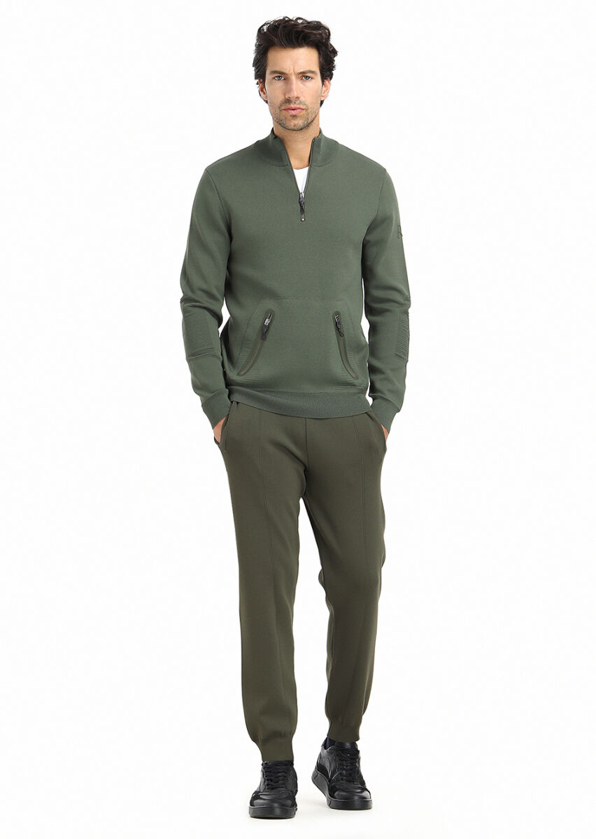 Khaki Knitwear Sweatshirt - 1